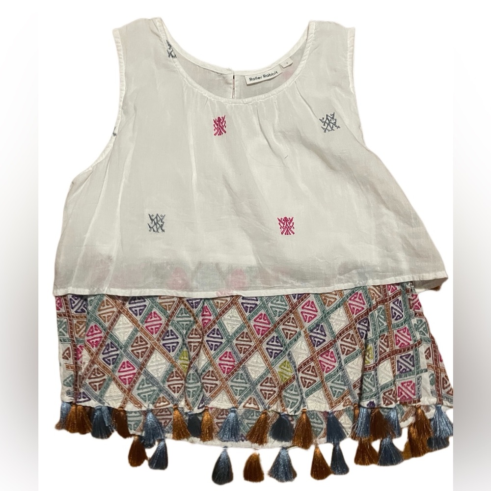 Tank Blouse Roller Rabbit Fringe Tassles Embroidered Shirt